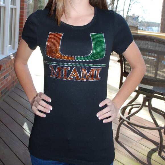 Hurricanes rhinestone bling black short sleeve RN XS S M L XL XXL 1X 2X 3X 4X 5X - Picture 1 of 6
